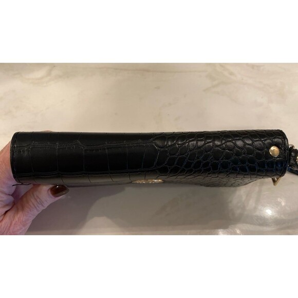 Crossbody Wristlet Wallet Pocketbook Purse Zip Around Black Crocodile Print - Picture 5 of 12